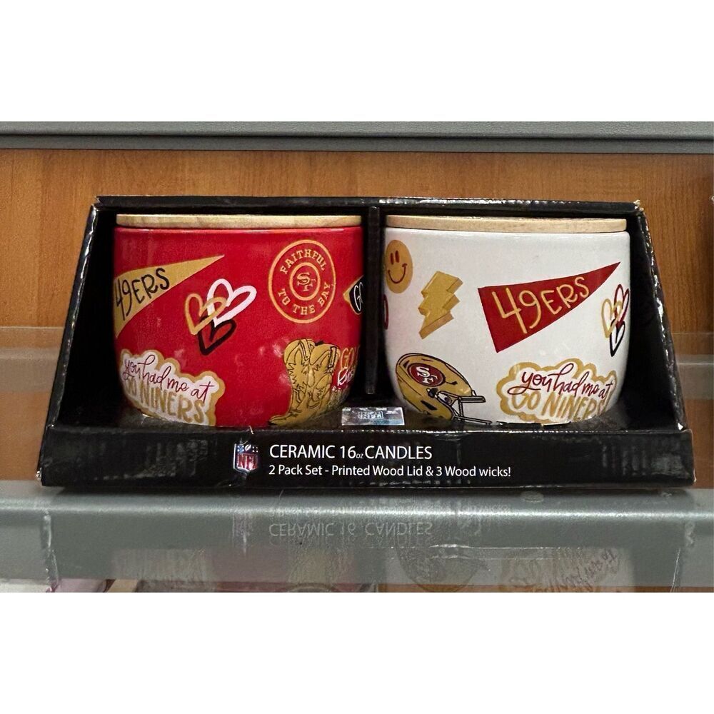 Set Of 2 San Francisco 49ers Pegasus Sports NFL Logo 16 Oz Ceramic Candles